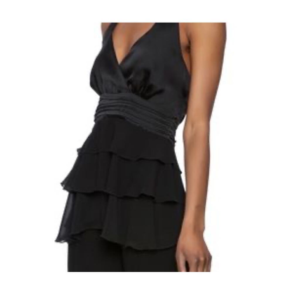 Love Stitch Womens Faux Wrap Dress Sleeveless Tiered Ruffle Hem Black Size M NWT
